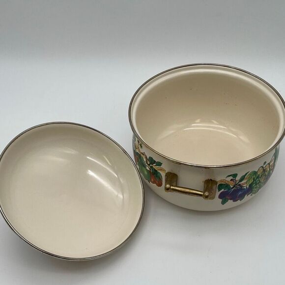 TABLETOPS UNLIMITED Pot and Lid Enamel Steel Heat Fruits Covered Serving Dish - Picture 9 of 14